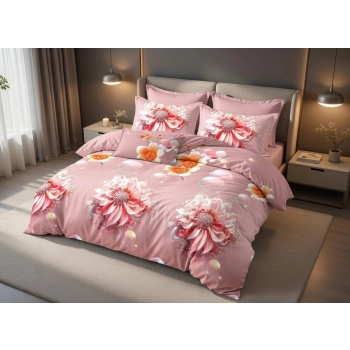 Pościel 160x200 bawełna różowa w kwiaty PK780 z PRZEŚCIERADŁEM